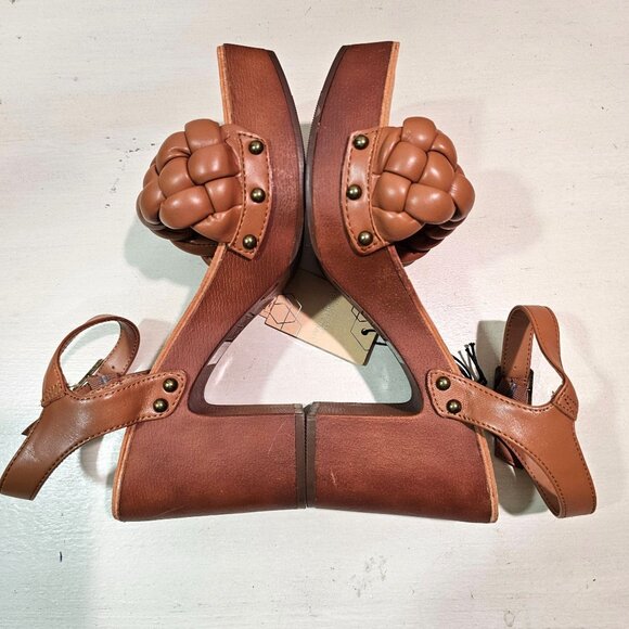 Madden NYC Women Sz 8 Braided Cognac Platform Heels Strap Sandals Casual Dress - Picture 8 of 11